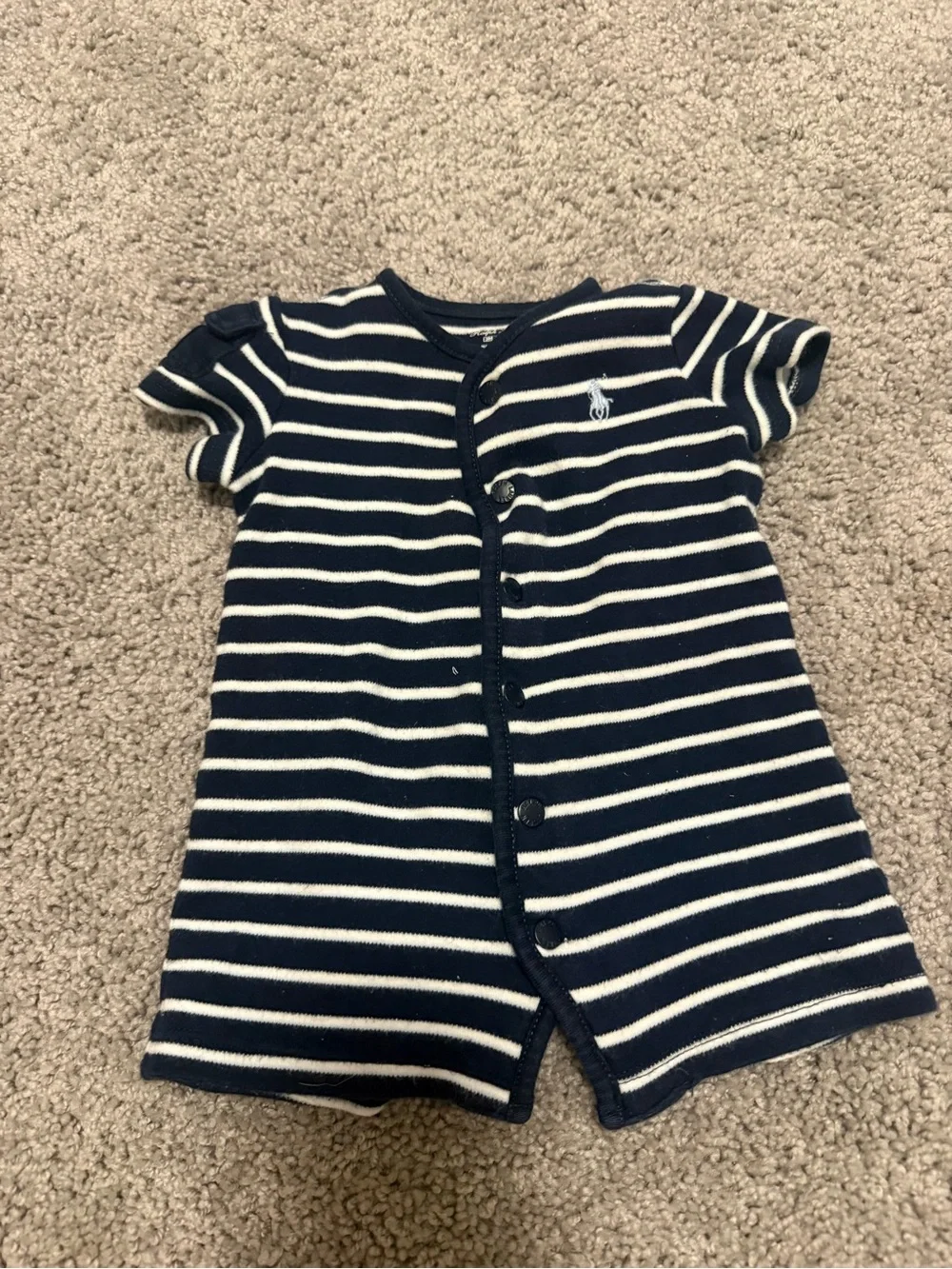 Ralph Lauren Navy and White Striped Baby One-Piece Bodysuit